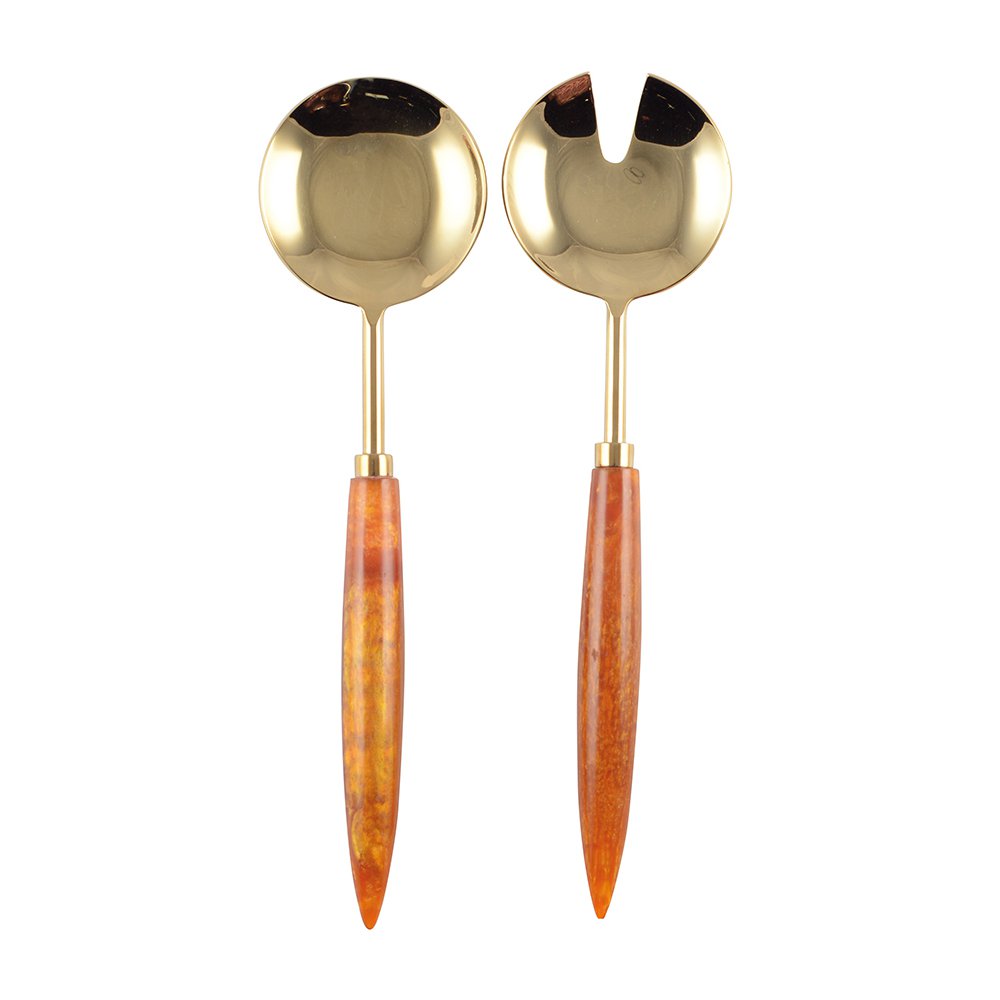 SALATSERVICE AUS GOLD UND ORANGE, 29 CM