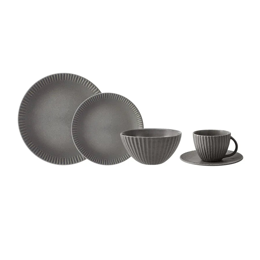 Karaca Sendai Handgemachtes Stoneware (Steingut) Geschirrset für 4 Personen, Grau, 20 teilig