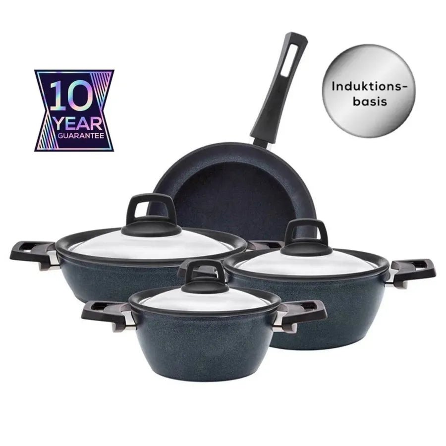 BioDiamond Powerful  Kochtopfset Induction Antibakterielles Griff , 7 Teilig, schwarz