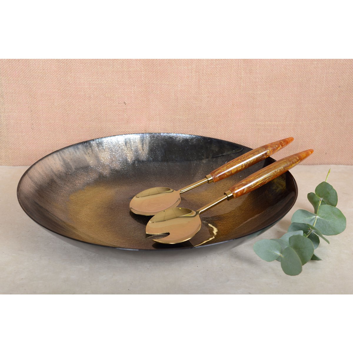 SALATSERVICE AUS GOLD UND ORANGE, 29 CM