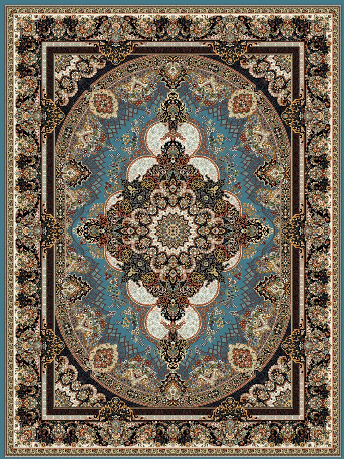 Kashan Teppich 808 Blau