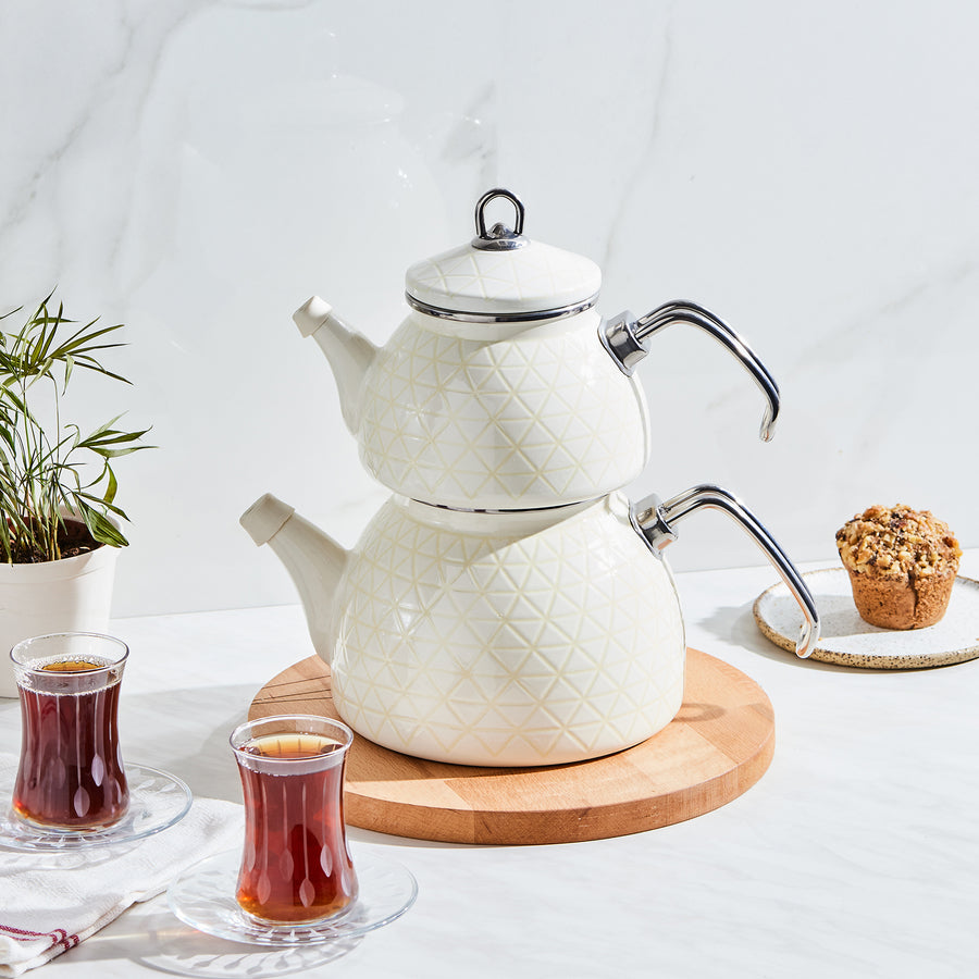 Karaca Kristall Creme Emaille Teekanne Çaydanlık