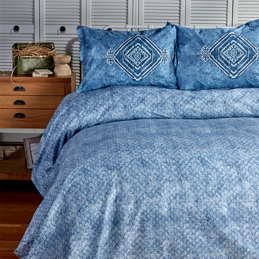 Karaca Lanika Blau Bettdeckenbezug mit Kissenbezug für eine Person