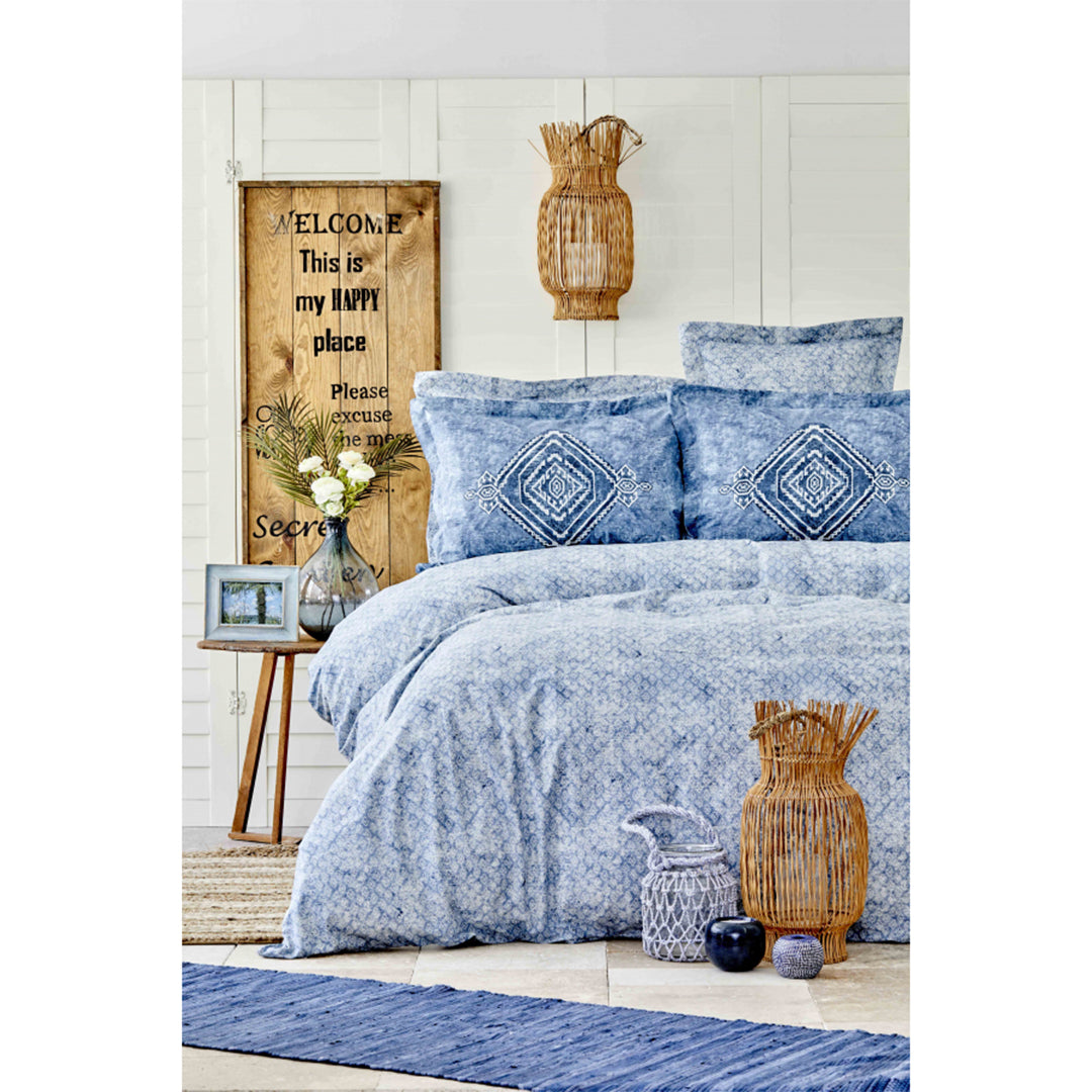 Karaca Lanika Blau Bettdeckenbezug mit Kissenbezug für eine Person