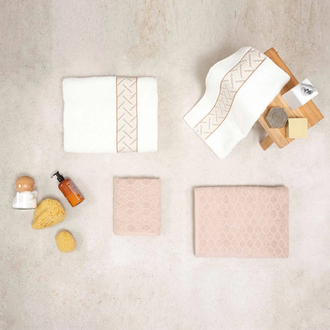 Karaca Mencia White&Beige 100% Baumwolle Badeset 4 tlg.
