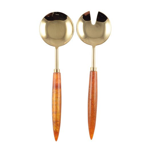 SALATSERVICE AUS GOLD UND ORANGE, 29 CM