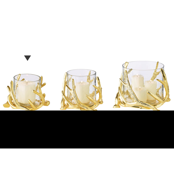 EDZARD Windlicht Kingston, Geweih-Design, Aluminium, goldfarben, mit Glas, Höhe 10 cm, ø 15 cm