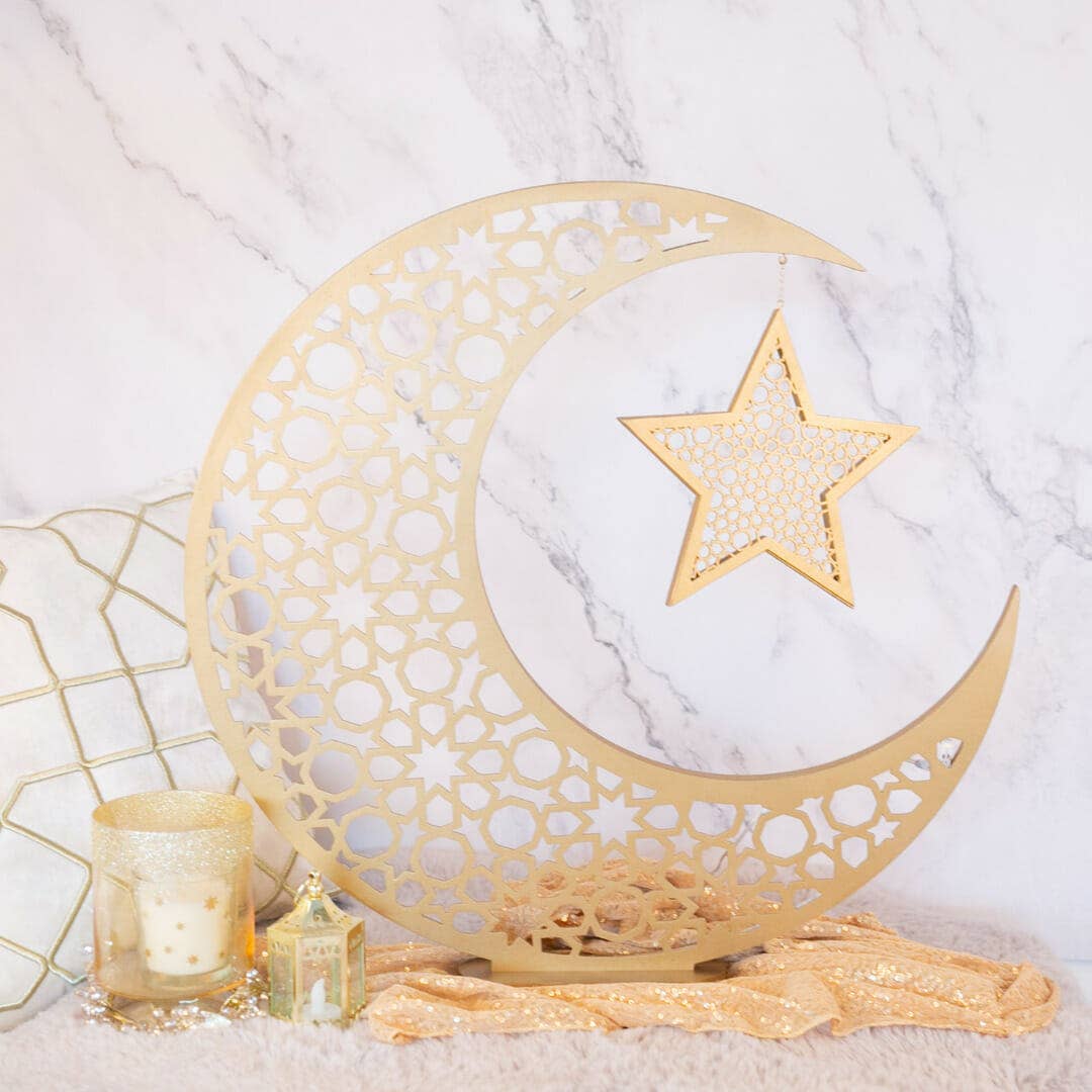 Großer geometrischer Mond und Stern — Gold
