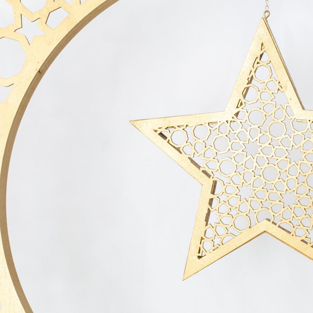 Großer geometrischer Mond und Stern — Gold