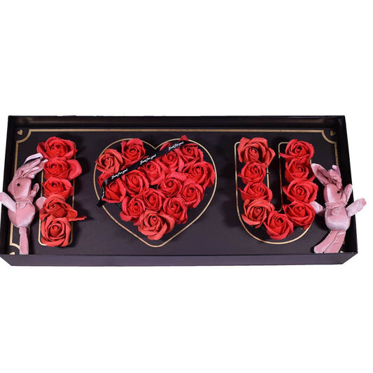 Deep Love Box Rosen mit künstlichen roten Rosen 61x26cm: Red