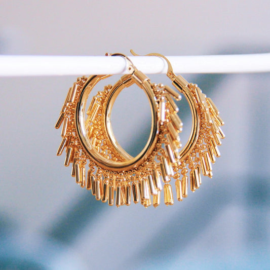 Edelstahl-Ohrring mit Kugelketten – Gold