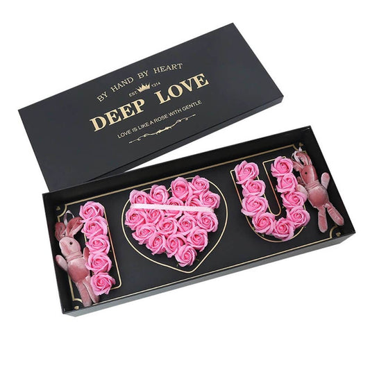 Deep Love Box Rosen mit künstlichen roten Rosen 61x26cm: Rosa
