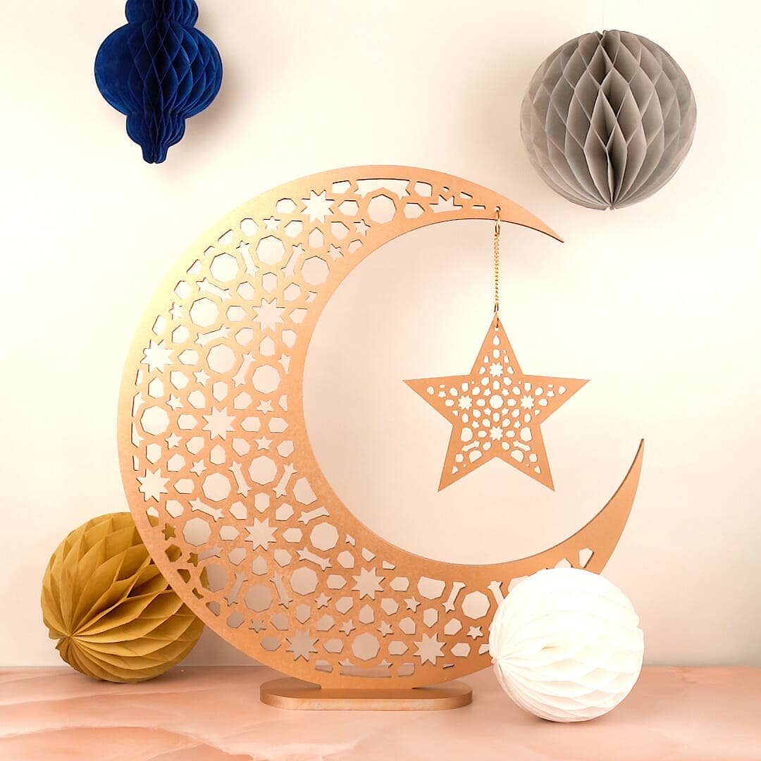 Großer geometrischer Mond und Stern — Gold