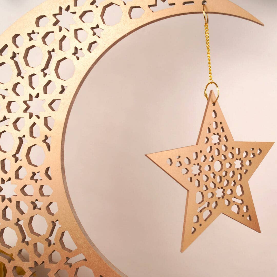 Großer geometrischer Mond und Stern — Gold