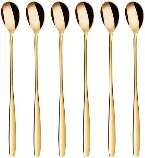 Longdrinklöffel 6 Stück Edelstahl  Goldfarben