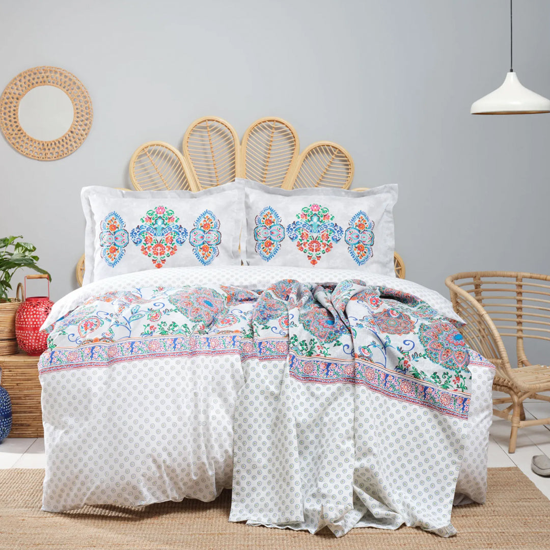 Karaca Home Morela Blau 100% Baumwolle Doppel Bettbezug Set mit Pique Geschenk