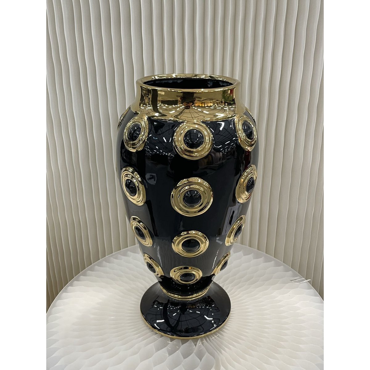 Golden 4 Circle Huge Vase Schwarz