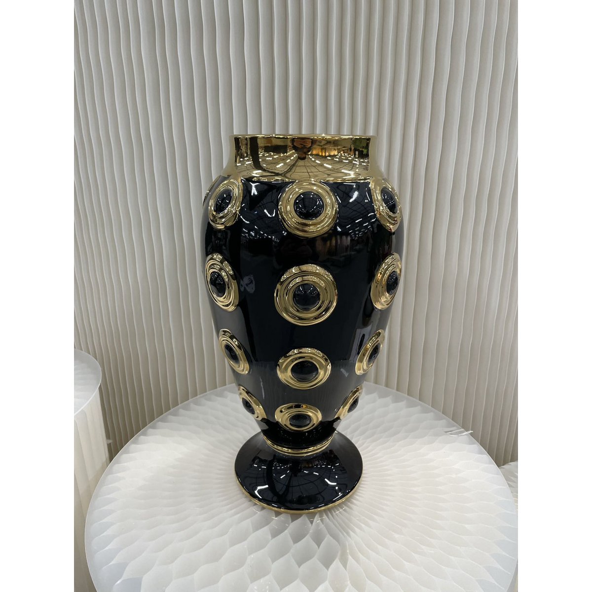 Golden 4 Circle Huge Vase Schwarz